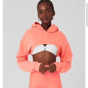 ALO cropped shrug it off hoodie candy orange